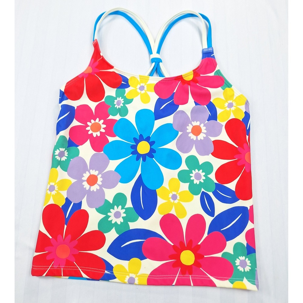 Boden Kids Floral Tankini Swim Top Multicolor Daisy T-Back Recycled 13-14Y NEW